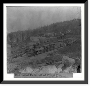 Historic Framed Print, Central Pacific Railroad freight train - Leaving Cisco, Placer County,  17-7/8" x 21-7/8"