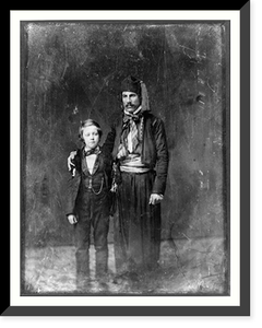 Unidentified man in Middle Eastern costume with arm around boy, full-length portrait, Antique Wall Art
