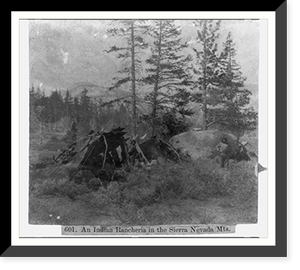 Historic Framed Print, An Indian Rancheria in the Sierra Nevada Mountains,  17-7/8" x 21-7/8"