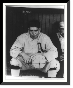 Charles Albert (Chief) Bender, of the Philadelphia Athletics baseball team, three-quarter length portrait, seated, facing forward, Antique Wall Art