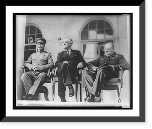 Roosevelt, Stalin, and Churchill on portico of Russian Embassy in Teheran, during conference. Nov. 28 - Dec. 1, 1943, Antique Print