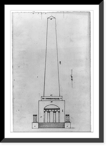 Historic Framed Print, Architectural drawing for a monument with obelisk on top of doric portico. Front elevation,  17-7/8" x 21-7/8"