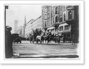Vintage Street Scene - New York City - Horse-drawn fire engines