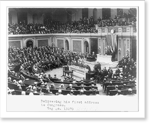 Vintage Americana Print - Harding delivering first address, 1921