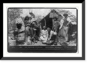Picturesque San Antonio" - Texas, ca. 1890: Mexican family preparing breakfast in front of crude shack; using primitive corn mill" Classic, Antique Wall Art