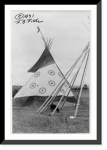 Historic Framed Print, [Indian tepee decorated with radial designs],  17-7/8" x 21-7/8"