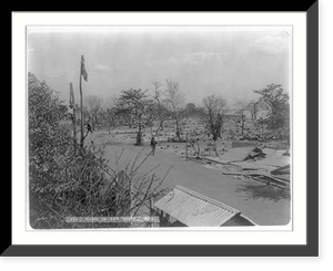 Philippine Insurrection, 1899: soldier patrolling ruins, San Roque, Vintage Poster