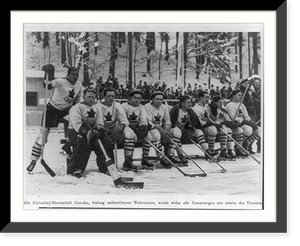 Historic Framed Print, [1936 Olympics at Garmisch and Munich: Canadian hockey team on bench],  17-7/8" x 21-7/8"