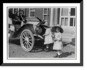 Historic Framed Print, [Small twin girls in front of 1911 Buick roadster],  17-7/8" x 21-7/8"