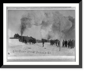 3 Northern Pacific locomotives in train plowing snow from tracks, Historic Reproduction