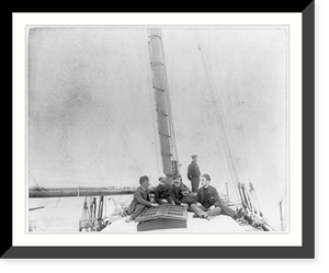 Historic Framed Print, [5 men posed on deck of sailing yacht],  17-7/8" x 21-7/8"