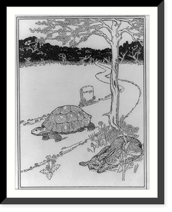 The tortise passing the sleeping hare near the end of their race, Antique Print