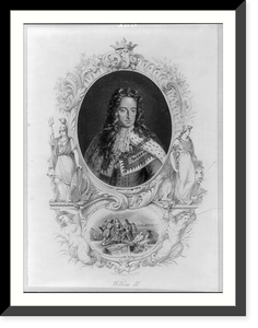 William III, King of Great Britain, 1650-1702, head-and-shoulders portrait, facing right, with historical vignette of his landing at Torbay, 1688, Antique Print