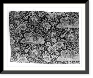 1840 Presidential campaign cloth; printed on blue & white chintz. The cloth is flowered with 3 identical likenesses of William H. Harrison and 3 identical log cabins, Vintage Print