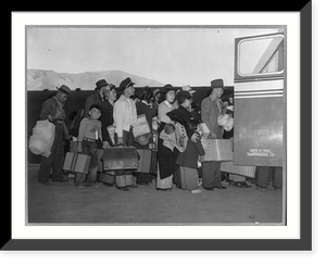 Historic Framed Print, [Japanese-Americans transferring from train to bus at Lone Pine, California, bound for war relocation authority center at Manzanar],  17-7/8" x 21-7/8"