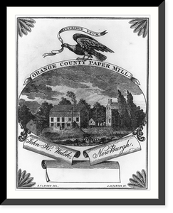 Historic Framed Print, [Papermill trademarks, illus. for LCQJ Apr. 1968: exterior Orange Co...Newburgh [N.Y.]"]",  17-7/8" x 21-7/8"