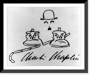 Historic Framed Print, [Charles Spencer Chaplin, 1889-; Portrait signature (hat, face, shoes, & cane)],  17-7/8" x 21-7/8"