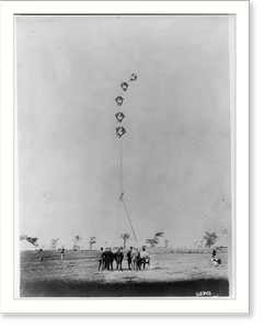 Historic Photo Print - 5 Perkins kites holding up a man, 1910