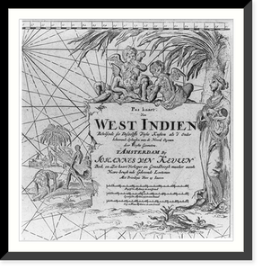 Allegorical cartouche showing West Indians harvesting cane, a Native woman breast feeding an infant, and cherubs Classic, Vintage Print