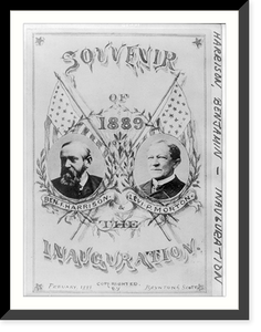 Benjamin Harrison, bust, facing left, with Levi P. Morton on inauguration souv. card, Historic Print