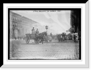 Historic Framed Print, Strike breakers on garbage truck,  17-7/8" x 21-7/8"