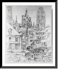 Historic Framed Print, La Cathedrale par la Vieux Marche, Rouen,  17-7/8" x 21-7/8"