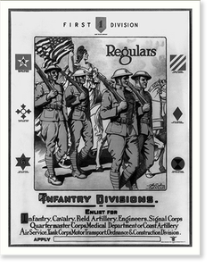 Historic Framed Print, First division regulars - Infantry divisions - Enlist for infantry cavalry field artillery [...]. Otho Cushing Capt. A.S. U.S.A.,  17-7/8" x 21-7/8"