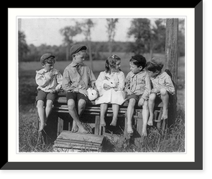 5 barefooted children with 2 white rabbits, Antique Poster