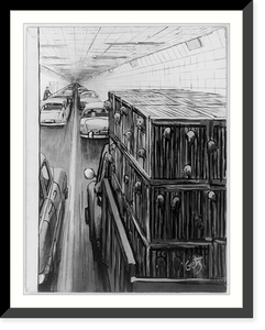 Historic Framed Print, [Truck transporting turkeys in a tunnel].Getz.,  17-7/8" x 21-7/8"
