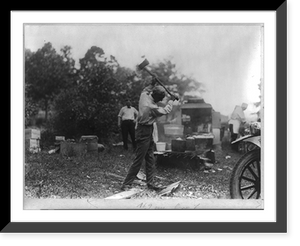 Historic Framed Print, [Henry Ford, 1863-1947, chopping wood on camping trip with Edison],  17-7/8" x 21-7/8"