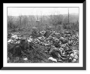 Historic Framed Print, [Large groups of dead (French?) soldiers lying in field],  17-7/8" x 21-7/8"