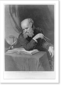 Antique Portrait - Galileo, 1564-, portrait, working at desk, 1642