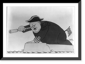 Winston Spencer Churchill, 1874- ; caricature by German cartoonist Seppla; looking through spyglass for U-Boats, Vintage Wall Art