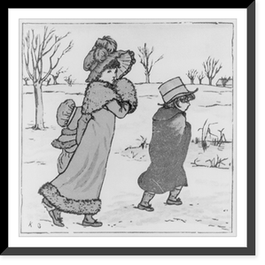 3 well-dressed children walking in snow Classic, Vintage Poster