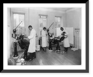 2 African American male dentists and female technician with 2 African American patients, Vintage Wall Art