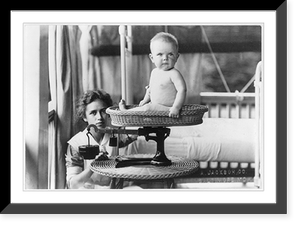 Baby being weighed by nurse on scale Classic, Vintage Poster