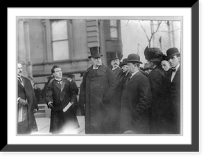 Historic Framed Print, [John Pierpont Morgan, 1837-1913, three-quarter length portrait, standing, facing right, in black coat and top hat at Dryden funeral],  17-7/8" x 21-7/8"