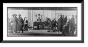 Benjamin Franklin, 1706-1790, full-length portrait, standing, left profile, signing the Declaration of Independence, Antique Wall Art