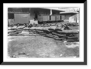U.S. Navy in action at Vera Cruz, Mexico, 1914: riflemen behind sandbag barricade at railroad yard, Historic Print