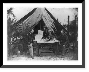 Camp of 3rd New Hampshire Infantry, Hilton Head, S.C., Feb. 28, 1862: Band Master Gustavus W. Ingalls in front of his tent; Negro boy shining boots, Historic Reproduction