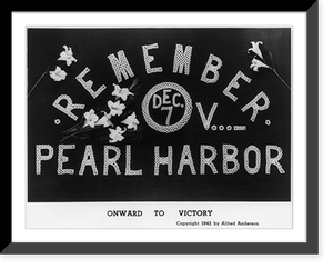 2 patriotic slogans c1942 by Alfred Anderson: Onward to Victory"; embroidered words "Remember Pearl Harbor" with letter "V" followed by its Morse code equivalent of "dot, dot, dot, dash"" Classic