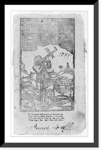 Page from 18th Century almanac: Astronomer looking at heavens through telescope, 1775 Classic, Antique Wall Art