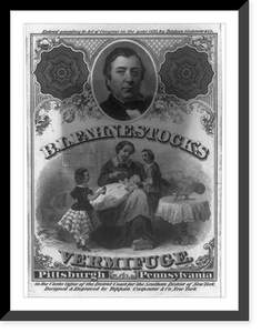 Historic Framed Print, [B. L. Fahnestock bust, facing right, on advertisement for Fahnestock's Vermifuge],  17-7/8" x 21-7/8"