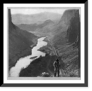 Historic Framed Print, Indian viewing railroad from top of Palisades. 435 miles from Sacramento,  17-7/8" x 21-7/8"