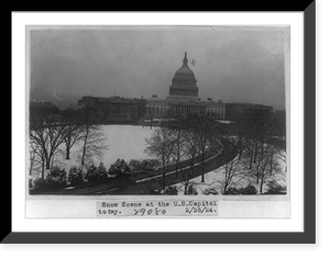 Historic Framed Print, U.S. Capitol - east front and grounds in snow,  17-7/8" x 21-7/8"