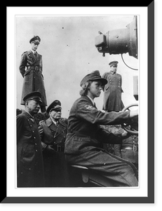 Japanese military attach&eacute; Osaka and General Foerster observing a woman in the German antiaircraft auxiliary operating a searchlight, Vintage Print