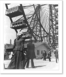 Black & White Photo - Illinois - Large ferris wheel at the World's
