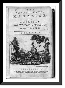 Historic Framed Print, [Title page of Pennsylvania Magazine, Jan. 1775, illus. with allegorical scene of Liberty seated, with liberty-cap and shield with Penn arms.,  17-7/8" x 21-7/8"