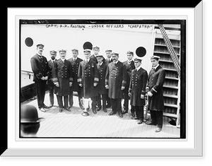 Historic Framed Print, Capt. Rostrom & Under officers of CARPATHIA ship - 3,  17-7/8" x 21-7/8"