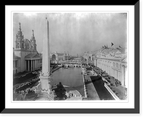 Historic Framed Print, [World's Columbian Exposition, Chicago, 1893: view looking down canal; obelisk monument in foreground],  17-7/8" x 21-7/8"